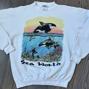 Vintage White Sea World Tultex Crewneck Sweatshirt Size M